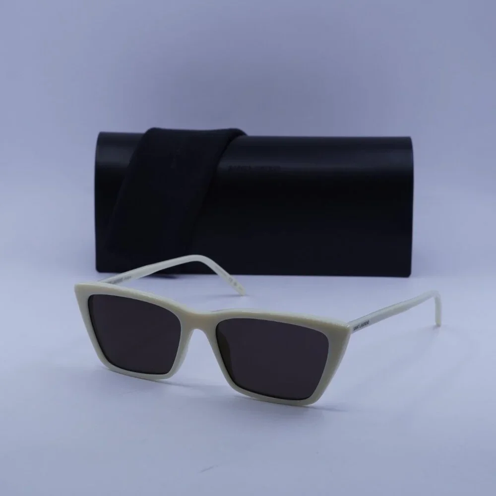 Saint Laurent SL737 MICA THIN 005 Cat Eye Sunglasses - Ivory / Black